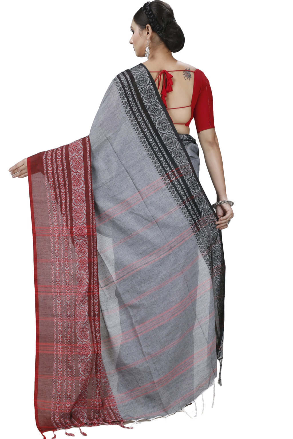 Grey Black Pure Cotton Begompuri_Hand Hand Loom Saree (1291)